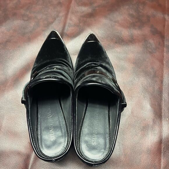 Stuart Weitzman the‎ scootin bootie black velvet mules silver buckle, 6 - Picture 4 of 10